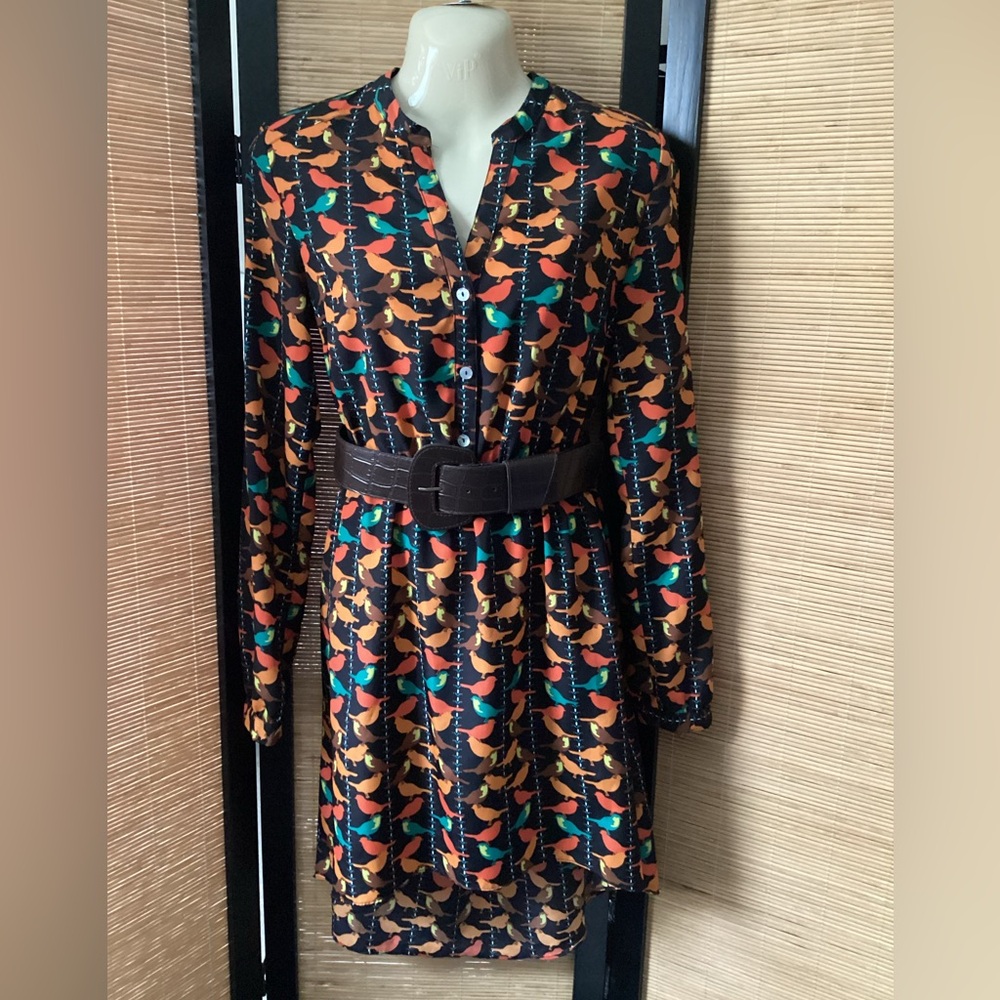 Romeo & Juliet Couture Bird Pattern Dress Sz S lightweight multicolor EUC